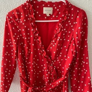 Sézane Vintage Silk Red Floral Wrap Dress